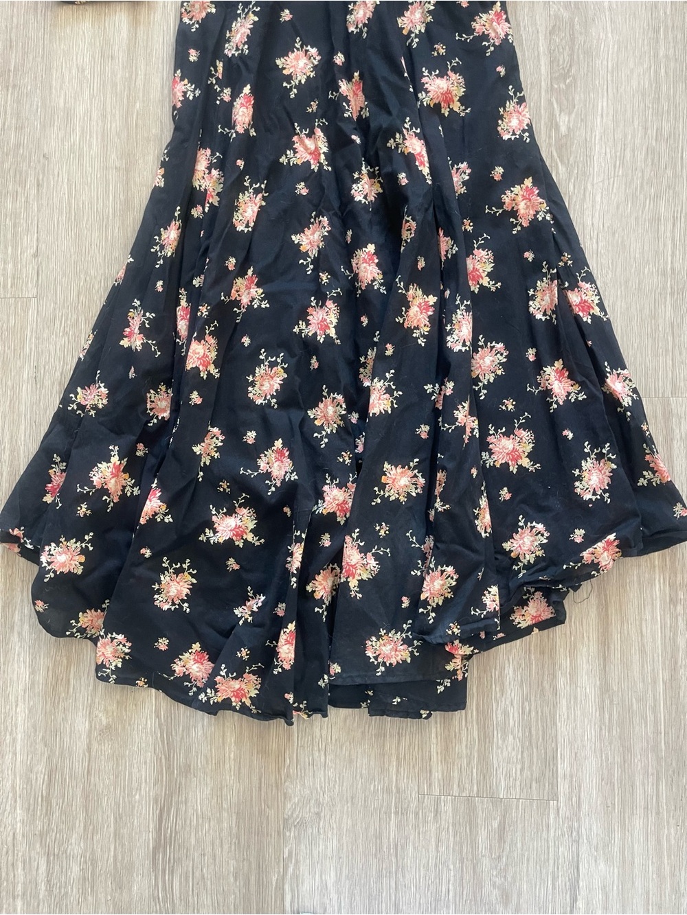 Free People Black Floral Midi Dress Size 4 Puff Sleeve Sweetheart Neck - Picture 6 of 8